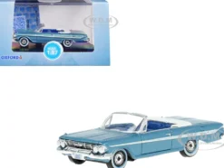 1961 Chevrolet Impala Convertible Jewel Blue Metallic and White with Blue Interior 1/87 HO Scale Diecast Model Car Oxford Diecast 87CI61006