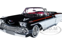 1958 Chevrolet Impala Convertible Lowrider Black White Red Interior Get Low Series 1/24 Diecast Model Car Motormax 79025