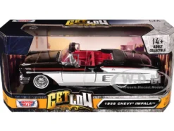 1958 Chevrolet Impala Convertible Lowrider Black White Red Interior Get Low Series 1/24 Diecast Model Car Motormax 79025