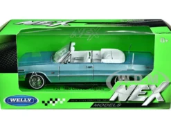 1963 Chevrolet Impala Convertible Light Blue Metallic with White Interior NEX Models 1/24 Diecast Model Car Welly 22434W-BL