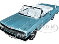 1963 Chevrolet Impala Convertible Light Blue Metallic with White Interior NEX Models 1/24 Diecast Model Car Welly 22434W-BL