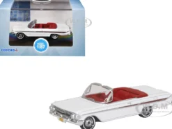 1961 Chevrolet Impala Convertible Ermine White with Roman Red Interior 1/87 (HO) Scale Diecast Model Car by Oxford Diecast