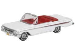 1961 Chevrolet Impala Convertible Ermine White with Roman Red Interior 1/87 (HO) Scale Diecast Model Car by Oxford Diecast