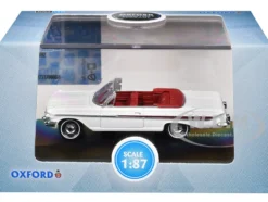1961 Chevrolet Impala Convertible Ermine White with Roman Red Interior 1/87 (HO) Scale Diecast Model Car by Oxford Diecast