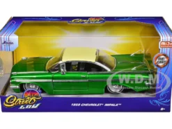 1959 Chevrolet Impala Lowrider Green Metallic with Cream Top and Wire Wheels "Street Low" Series 1/24 Diecast Model Car by Jada