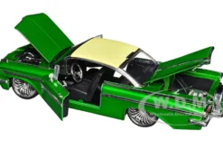 1959 Chevrolet Impala Lowrider Green Metallic with Cream Top and DUB Wire Wheels "Street Low" Series 1/24 Diecast Model Car by Jada