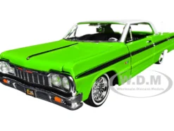1964 Chevrolet Impala Lowrider Hard Top Green with White Top "Get Low" Series 1/24 Diecast Model Car by Motormax
