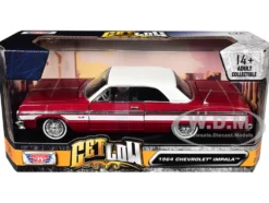 1964 Chevrolet Impala Lowrider Hard Top Candy Red Metallic White Top Get Low Series 1/24 Diecast Model Car Motormax 79021