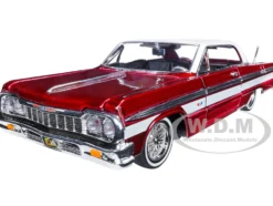 1964 Chevrolet Impala Lowrider Hard Top Candy Red Metallic White Top Get Low Series 1/24 Diecast Model Car Motormax 79021