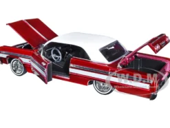 1964 Chevrolet Impala Lowrider Hard Top Candy Red Metallic White Top Get Low Series 1/24 Diecast Model Car Motormax 79021