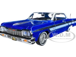 1964 Chevrolet Impala Lowrider Hard Top Candy Blue Metallic Cream Top Get Low Series 1/24 Diecast Model Car Motormax 79021