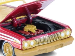 1963 Chevrolet Impala Lowrider "Michael Heralda Special Edition" Red Metallic with Cream Top and Interior with Gold Graphics "Hobby Exclusive" Series 1/64 Diecast Model Car by Greenlight