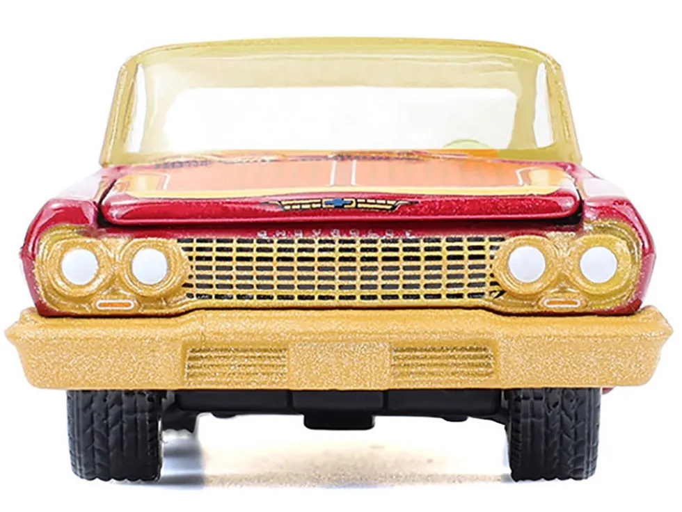 1963 Chevrolet Impala Lowrider "Michael Heralda Special Edition" Red Metallic with Cream Top and Interior with Gold Graphics "Hobby Exclusive" Series 1/64 Diecast Model Car by Greenlight