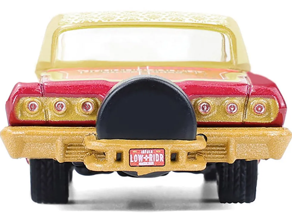 1963 Chevrolet Impala Lowrider "Michael Heralda Special Edition" Red Metallic with Cream Top and Interior with Gold Graphics "Hobby Exclusive" Series 1/64 Diecast Model Car by Greenlight