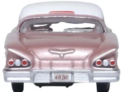 1958 Chevrolet Impala Sport Cay Coral Pink Metallic with White Top 1/87 HO Scale Diecast Model Car Oxford Diecast 87CIS58001