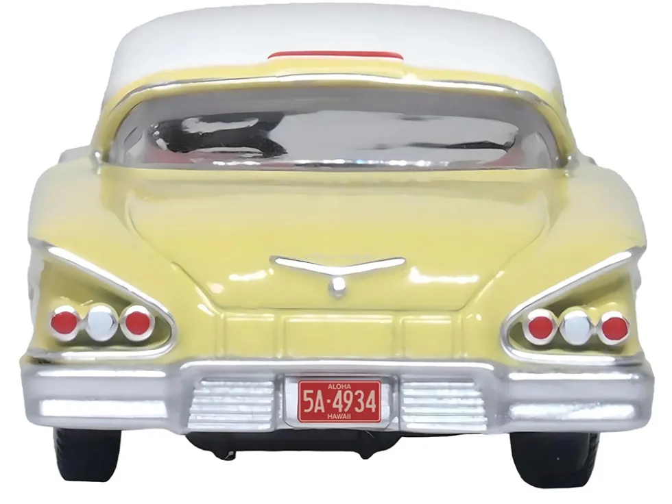 1958 Chevrolet Impala Sport Colonial Cream with Snowcrest White Top 1/87 HO Scale Diecast Model Car Oxford Diecast 87CIS58002