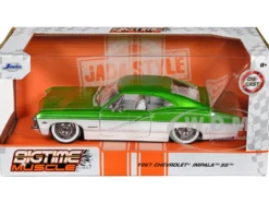 1967 Chevrolet Impala SS Green Metallic and White with White Interior Bigtime Muscle Series 1/24 Diecast Model Car Jada 35025