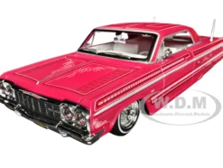 1964 Chevrolet Impala SS Lowrider Pink with Graphics and White Interior "Lowriders" "Maisto Design" Series 1/26 Diecast Model Car by Maisto