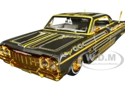 1964 Chevrolet Impala SS Lowrider Gray Metallic with Gold Graphics "Lowriders" "Maisto Design" Series 1/26 Diecast Model Car by Maisto
