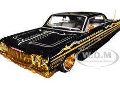 1964 Chevrolet Impala SS Lowrider Black Metallic with Gold Graphics and Gray Interior "Lowriders" "Maisto Design" Series 1/26 Diecast Model Car by Maisto