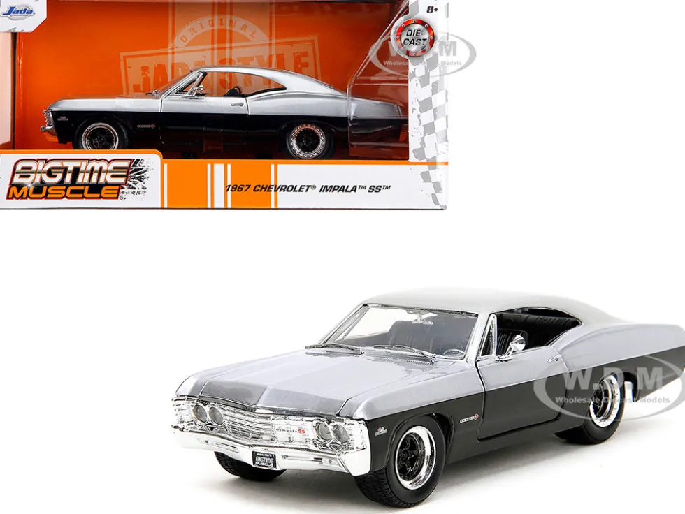 1967 Chevrolet Impala SS Silver Metallic and Black "Bigtime Muscle" Series 1/24 Diecast Model Car by Jada