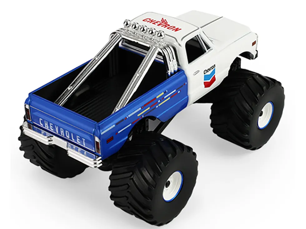 1972 Chevrolet K-10 Monster Truck "Chevron 150th Anniversary" White and Blue Metallic "Kings of Crunch" Series 1/43 Diecast Model Car by Greenlight