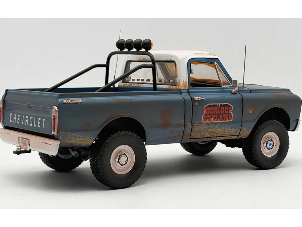 1967 Chevrolet K-10 Pickup Truck "World of Outlaws Push Truck" Blue (Rusted) with White Top Limited Edition to 378 pieces Worldwide 1/18 Diecast Model Car by ACME