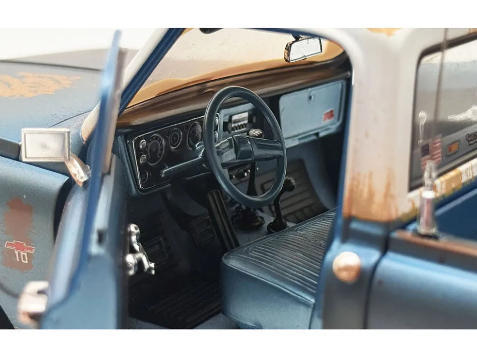 1967 Chevrolet K-10 Pickup Truck "World of Outlaws Push Truck" Blue (Rusted) with White Top Limited Edition to 378 pieces Worldwide 1/18 Diecast Model Car by ACME