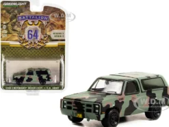 1985 Chevrolet M1009 CUCV Camouflage U.S. Army Battalion 64 Release 2 1/64 Diecast Model Car Greenlight 61020E