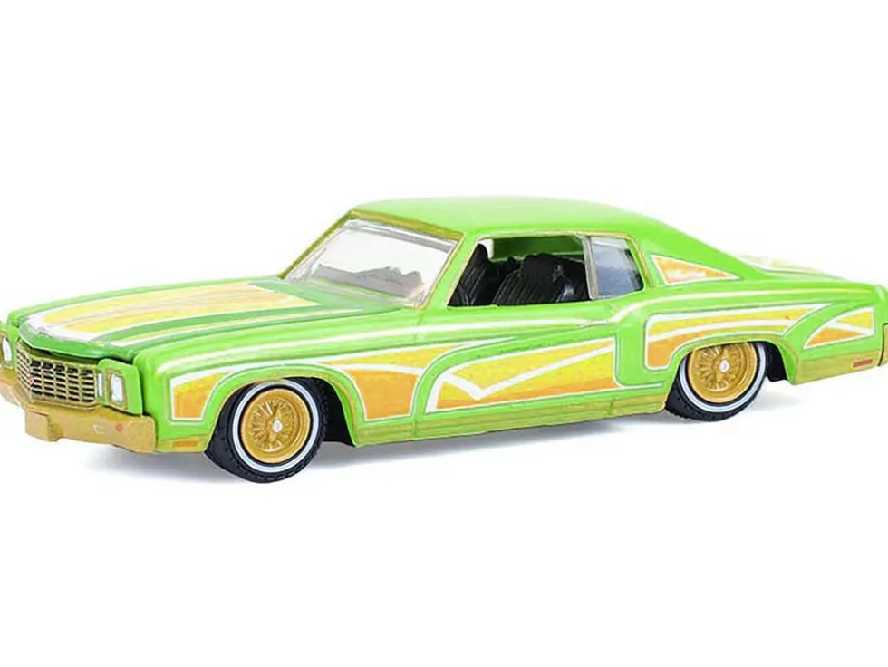1970 Chevrolet Monte Carlo Lowrider "Michael Heralda Special Edition" Lime Green with Graphics "Hobby Exclusive" Series 1/64 Diecast Model Car by Greenlight