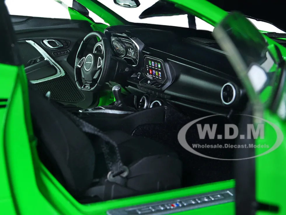 2017 Chevrolet Nickey Camaro SS 1LE Krypton Green with Matt Black Hood Black Stripes 1/18 Diecast Model Car Auto World AMM1276
