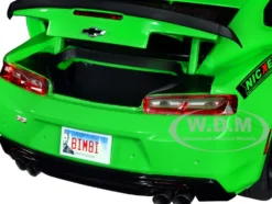 2017 Chevrolet Nickey Camaro SS 1LE Krypton Green with Matt Black Hood Black Stripes 1/18 Diecast Model Car Auto World AMM1276