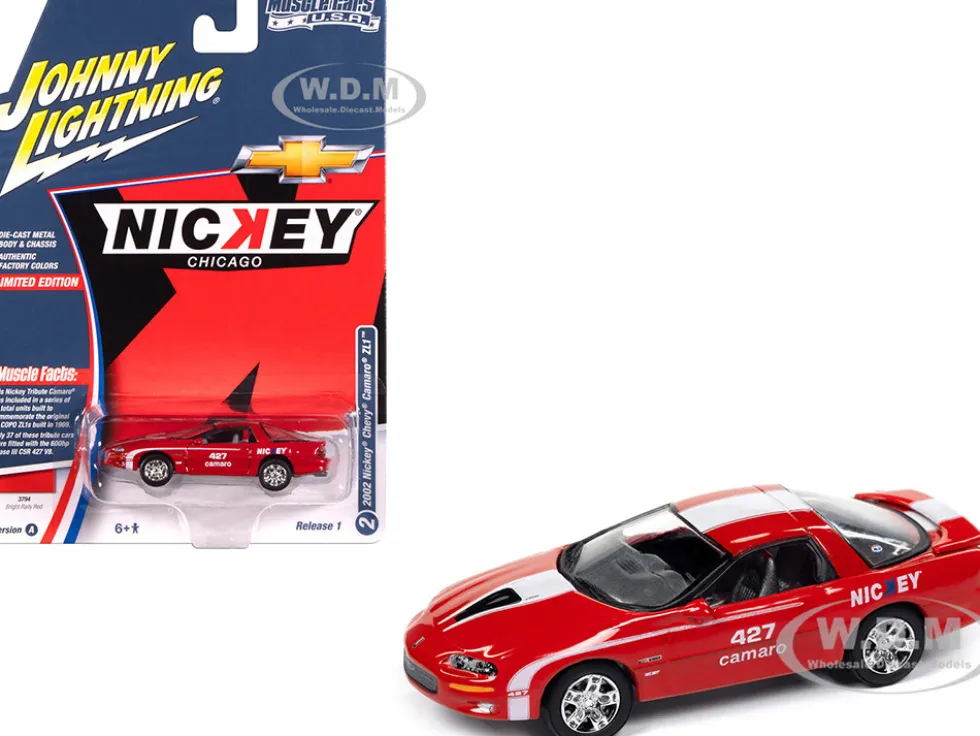 2002 Chevrolet Nickey Camaro ZL1 Bright Rally Red with White Stripes "Muscle Cars USA" Series 1/64 Diecast Model Car by Johnny Lightning