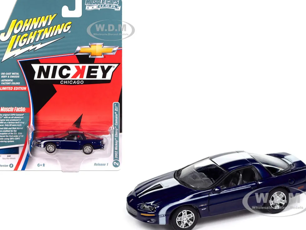 2002 Chevrolet Nickey Camaro ZL1 Navy Blue Metallic with White Stripes "Muscle Cars USA" Series 1/64 Diecast Model Car by Johnny Lightning