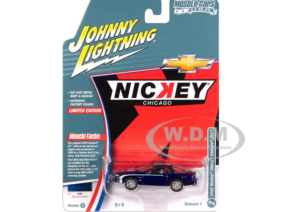 2002 Chevrolet Nickey Camaro ZL1 Navy Blue Metallic with White Stripes "Muscle Cars USA" Series 1/64 Diecast Model Car by Johnny Lightning