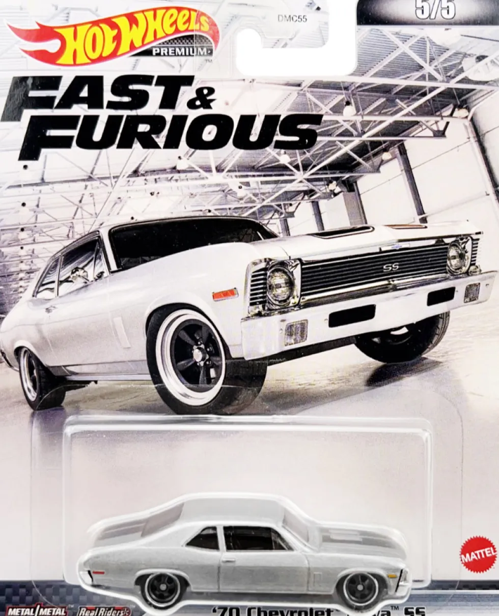 1970 Chevrolet Nova SS Silver Metallic Black Stripes Fast & Furious Series Diecast Model Car Hot Wheels HCP14