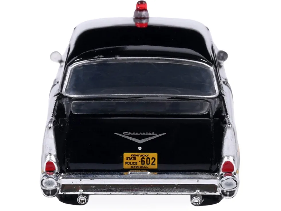 1957 Chevrolet One-Fifty Police Car "Kentucky State Police" Black with Yellow Stripes 1/64 Diecast Model Car by IXO Models