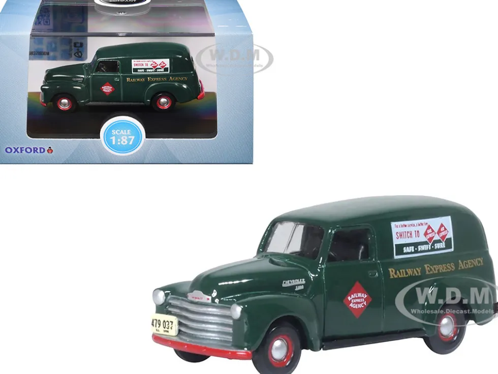 1950 Chevrolet Panel Van "Railway Express Agency" Dark Green 1/87 (HO) Scale Diecast Model Car by Oxford Diecast