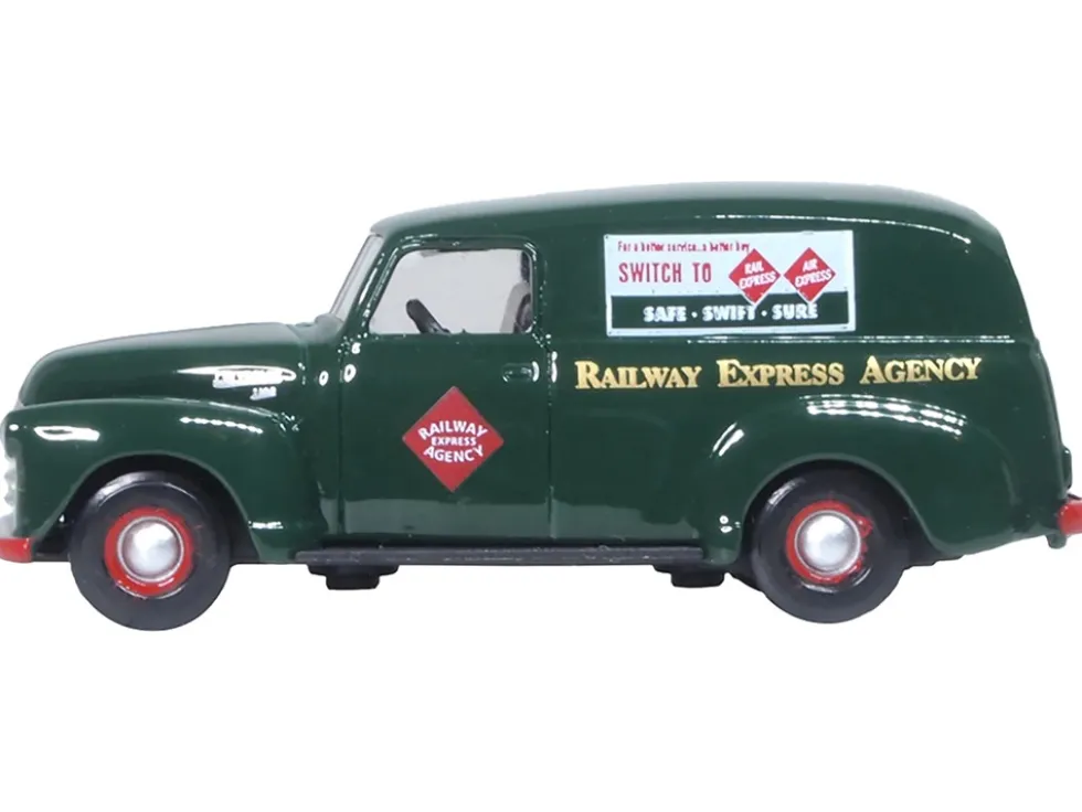 1950 Chevrolet Panel Van "Railway Express Agency" Dark Green 1/87 (HO) Scale Diecast Model Car by Oxford Diecast