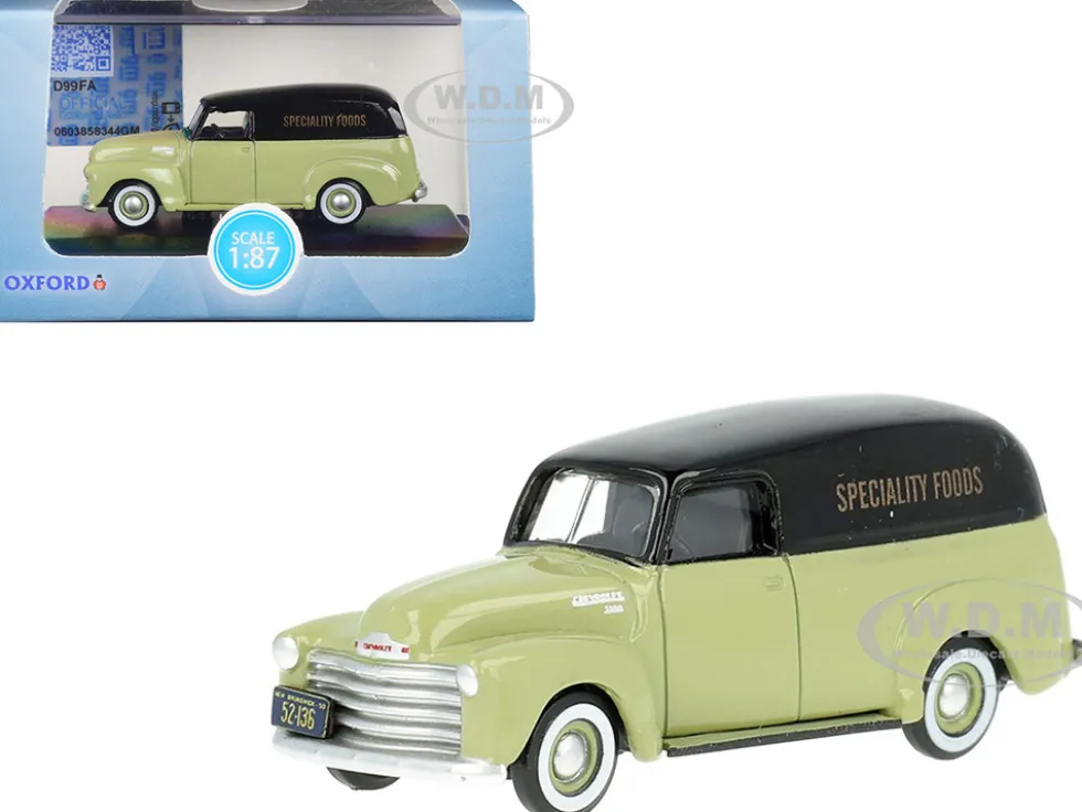 1950 Chevrolet Panel Van Speciality Foods Light Green and Black 1/87 HO Scale Diecast Model Car Oxford Diecast 87CV50004