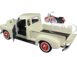 1950 Chevrolet 3100 Pickup Truck Harley Davidson 1/25 With 2001 FLSTS Heritage Springer Motorcycle 1/24 Diecast Model Maisto 32194
