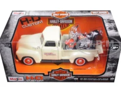 1950 Chevrolet 3100 Pickup Truck Harley Davidson 1/25 With 2001 FLSTS Heritage Springer Motorcycle 1/24 Diecast Model Maisto 32194