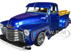 1950 Chevrolet 3100 Pickup Truck Lowrider Candy Blue with Graphics Lowriders Series 1/25 Diecast Model Car Maisto 32545BL