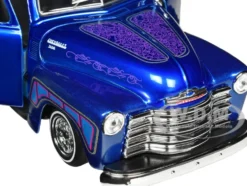 1950 Chevrolet 3100 Pickup Truck Lowrider Candy Blue with Graphics Lowriders Series 1/25 Diecast Model Car Maisto 32545BL