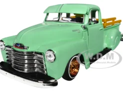 1950 Chevrolet 3100 Pickup Truck Lowrider Light Green with Gold Wheels Lowriders Series 1/24 Diecast Model Car Maisto 32545grn