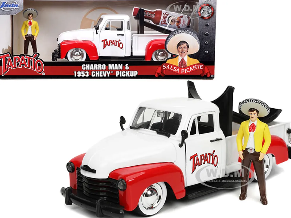 1953 Chevrolet Pickup Truck White Red Charro Man Diecast Figurine Tapatio 1/24 Diecast Model Car Jada 31968