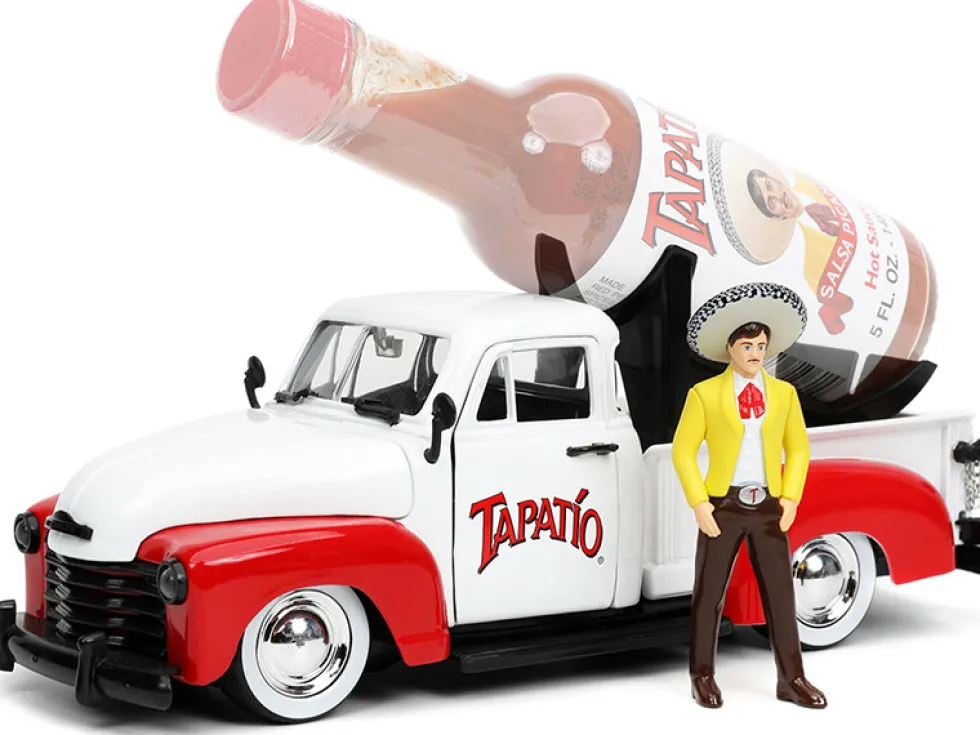 1953 Chevrolet Pickup Truck White Red Charro Man Diecast Figurine Tapatio 1/24 Diecast Model Car Jada 31968