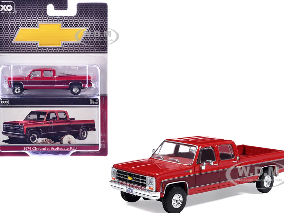 1979 Chevrolet Scottsdale K20 Pickup Truck Carmine Red Two-Tone 1/64 Diecast Model Car by IXO Models