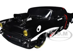 1957 Chevrolet 150 Sedan "Maj. Bruiser" Matt Black with Red Stripe and Shark Mouth Graphics Limited Edition to 6650 pieces Worldwide 1/24 Diecast Model Car by M2 Machines