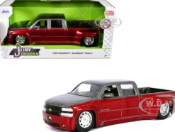 1999 Chevrolet Silverado Dually Pickup Truck Red Metallic and Gray with Stock Wheels "Just Trucks" Series 1/24 Diecast Model Car by Jada
